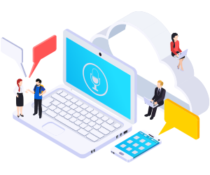 illustration of computer with the cloud and some workers