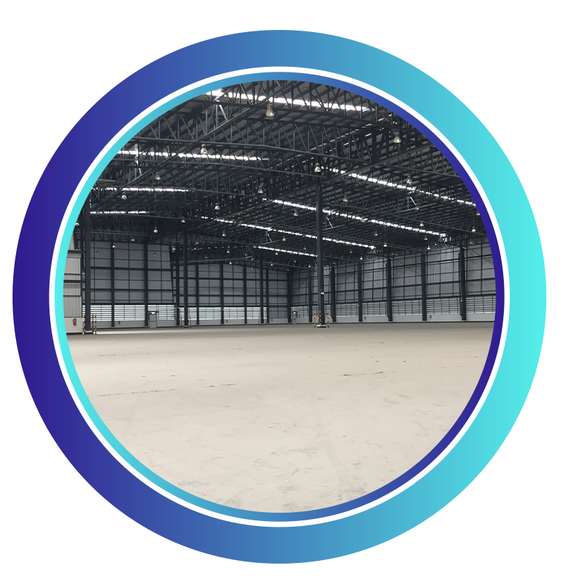 circle framed image of a large pole building